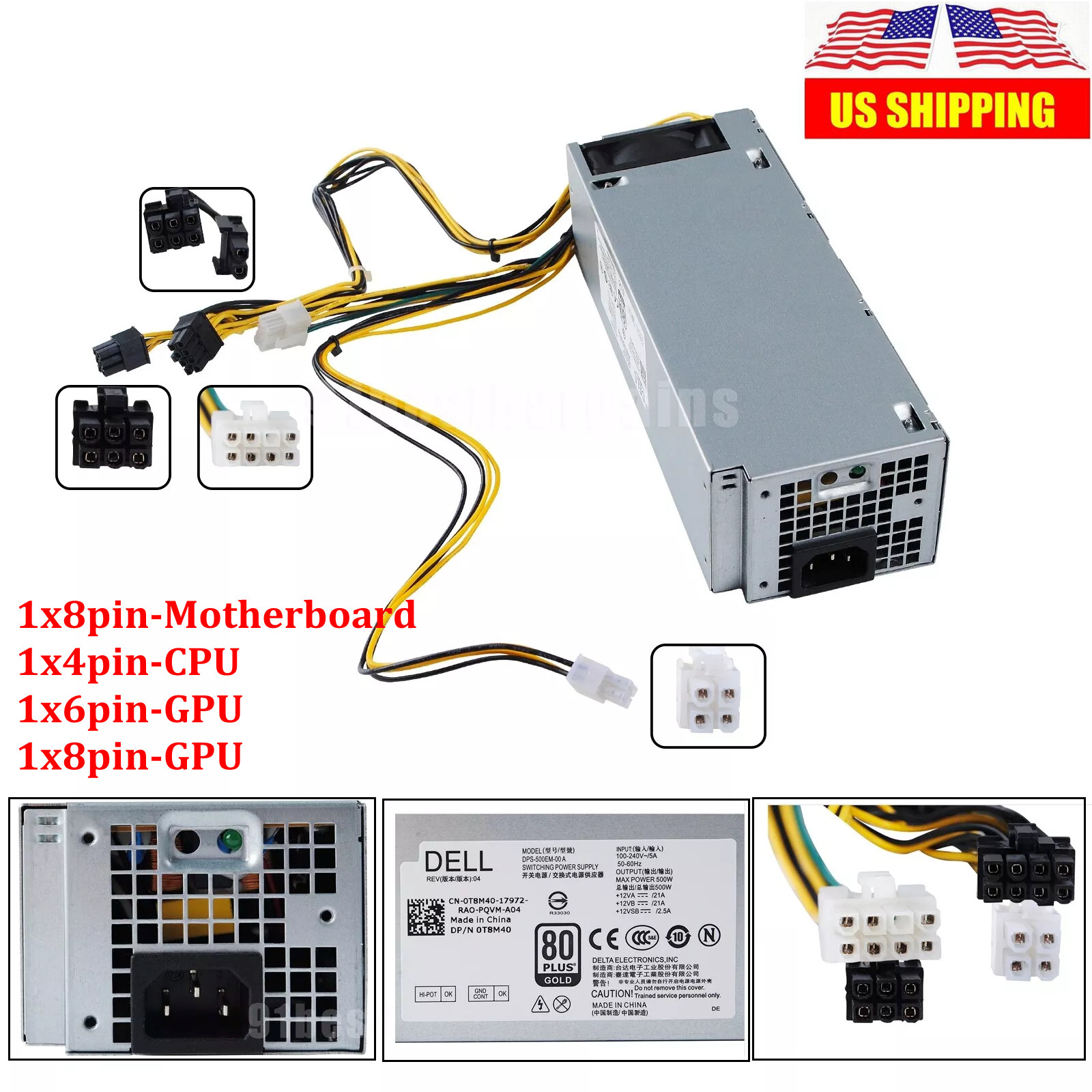 DPS-500EM-00A 500W Power Supply PSU For Dell 3040 3046 3650 7040 4+6+8+8 pin