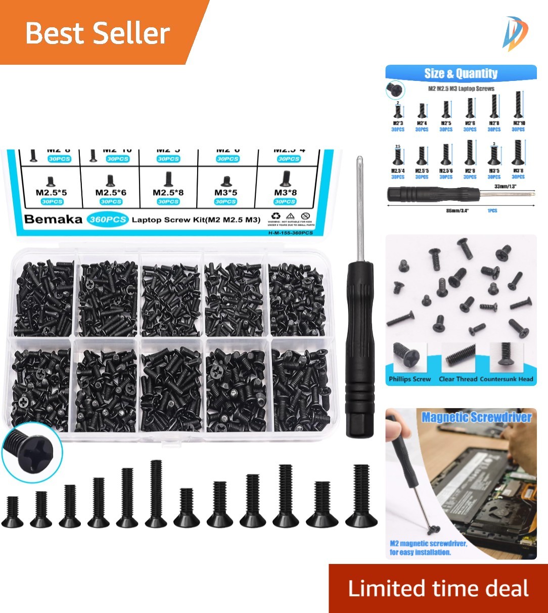 360 Pcs Laptop Screw Kit – 12 Sizes M2 M2.5 M3 for Quick Repairs & Installations