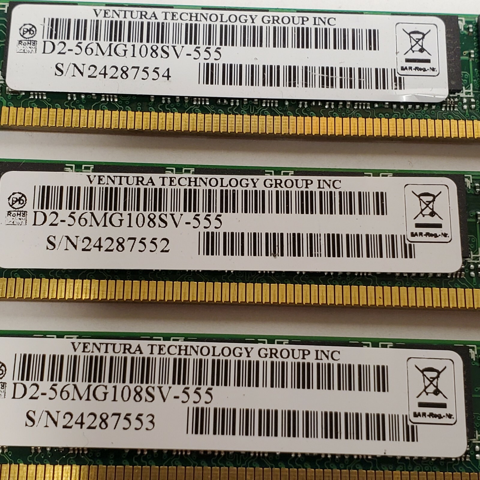LOT OF 4 VENTURA TECHOLOGY D2-56MG108SGV-555 240PIN DIMM S/N24287555