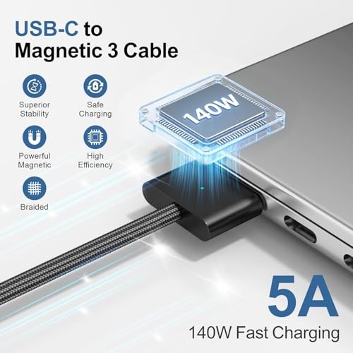 140W USB-C to Magnetic 3 Cable 6.6FT, Compatible with MagSafe 3 for white