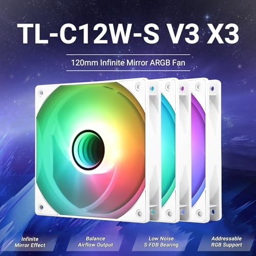 TL-C12W-S V3 CPU Fan 120mm Case Cooler Fan ARGB, 4pin PWM Connector WHITE