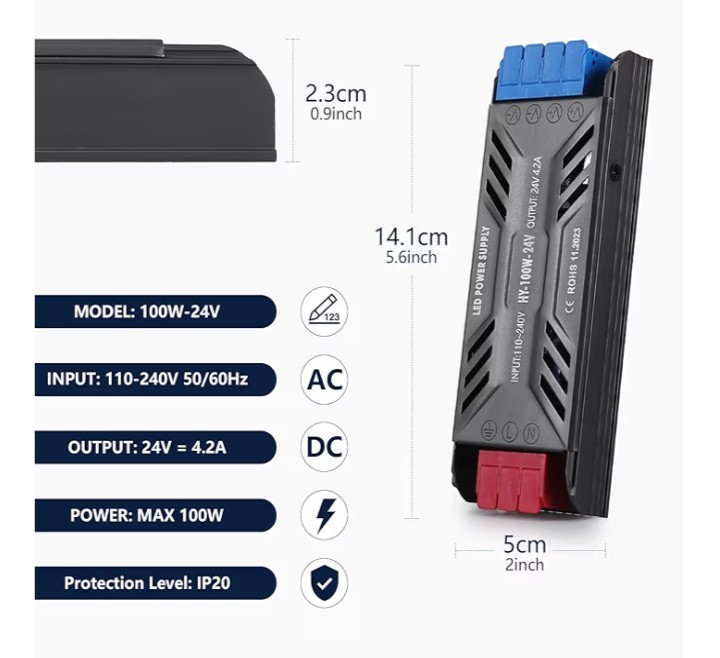 24V 100W Ultra Slim LED Transformer 110V AC to 24V DC 4.2A Quiet Power Supply