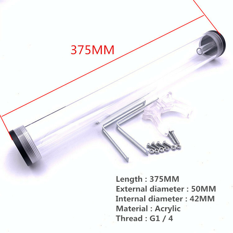 Computer water-cooled acrylic cylindrical water tank 375MM*50MM Front 3 holes