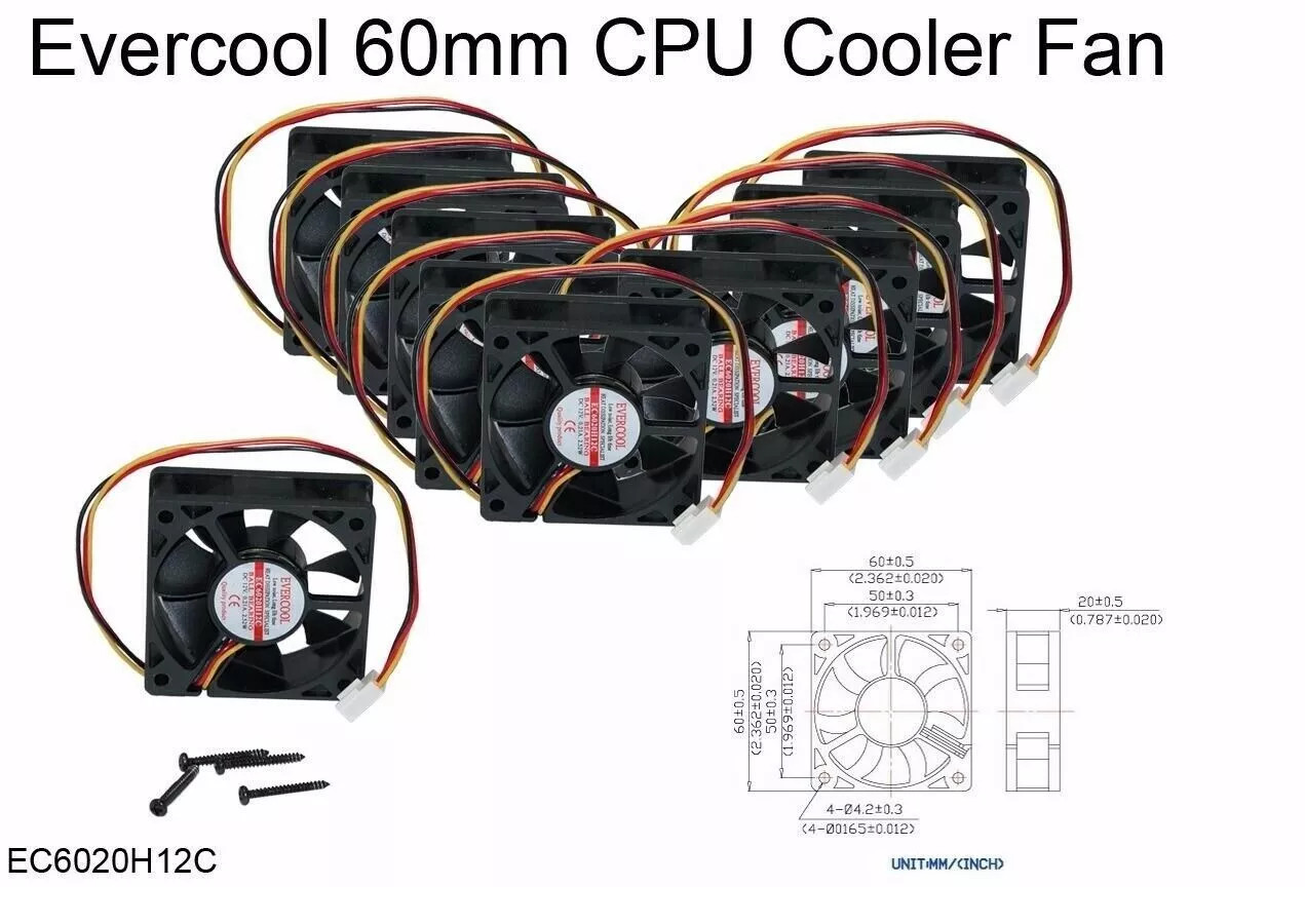 Brand NEW (3-pcs) Evercool 60mm (2.36″) BALL Bearing Cooling Fan w/Screws