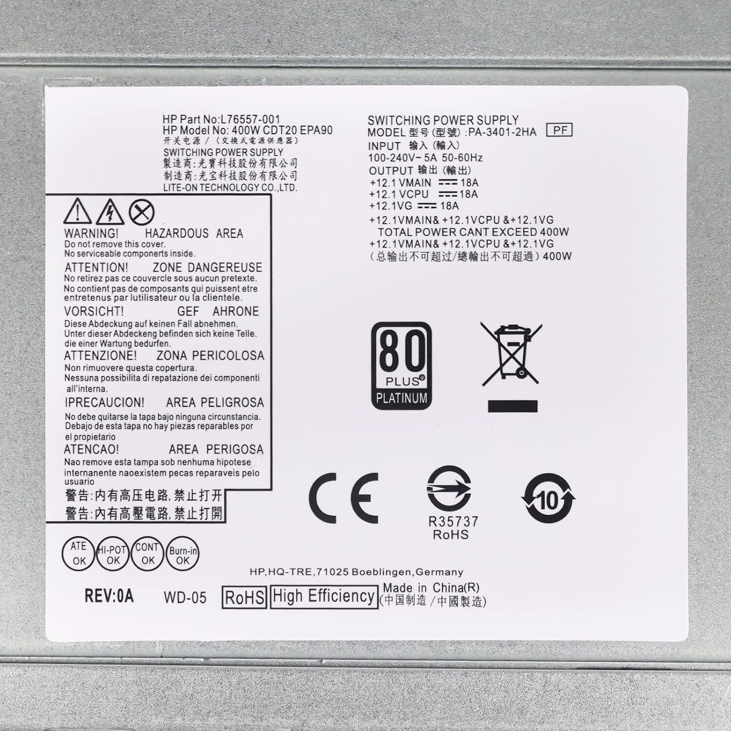 942332-001 400W Power Supply For HP 280 288 480 600 680 800 G3 G4 Power Supply