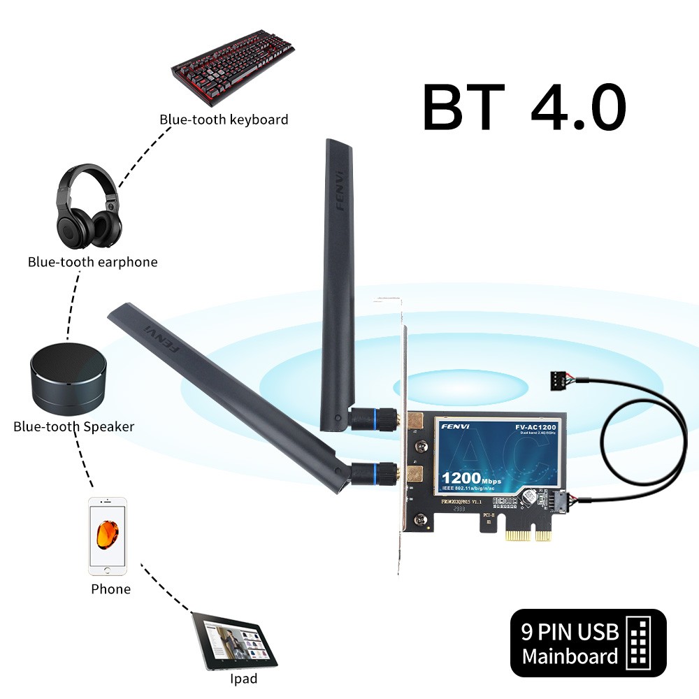 FV-AC1400 PICe WiFi Adapter 802.11AC Bluetooth 4.0 Internal Card Desktop PC
