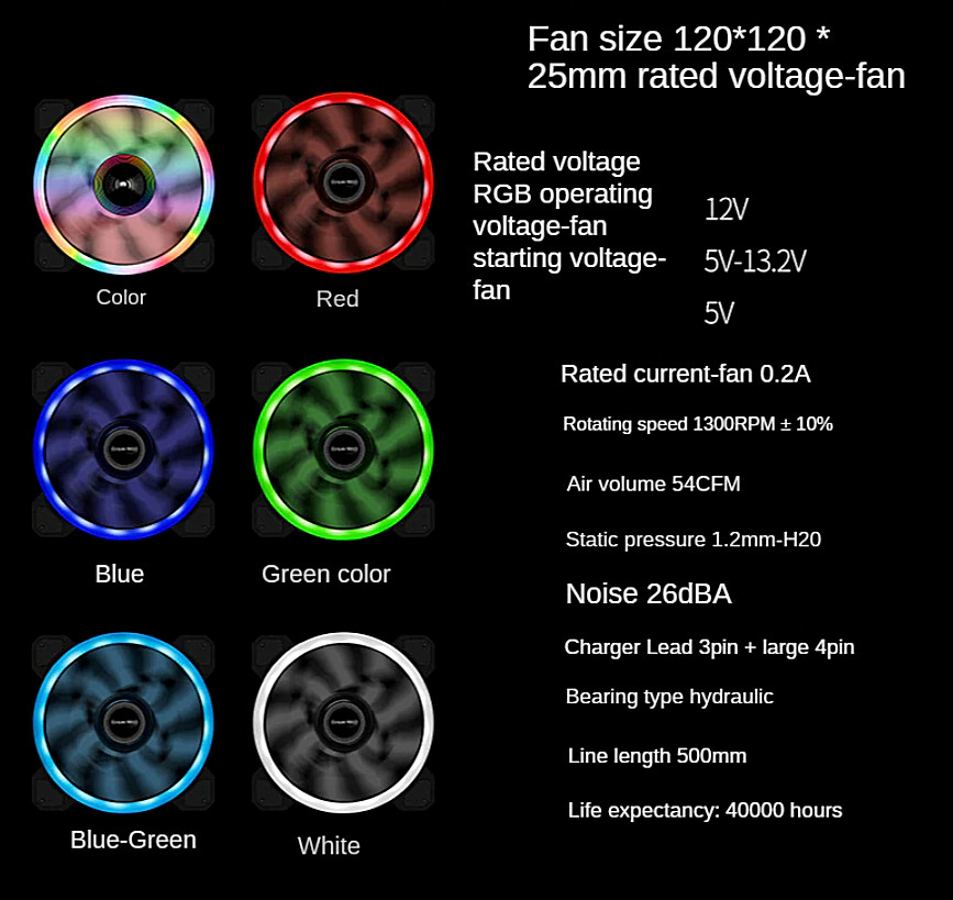 2-5PCS Cooling Fan Computer Case PC Silent 120mm 12V RGB Double Sided LED Halo