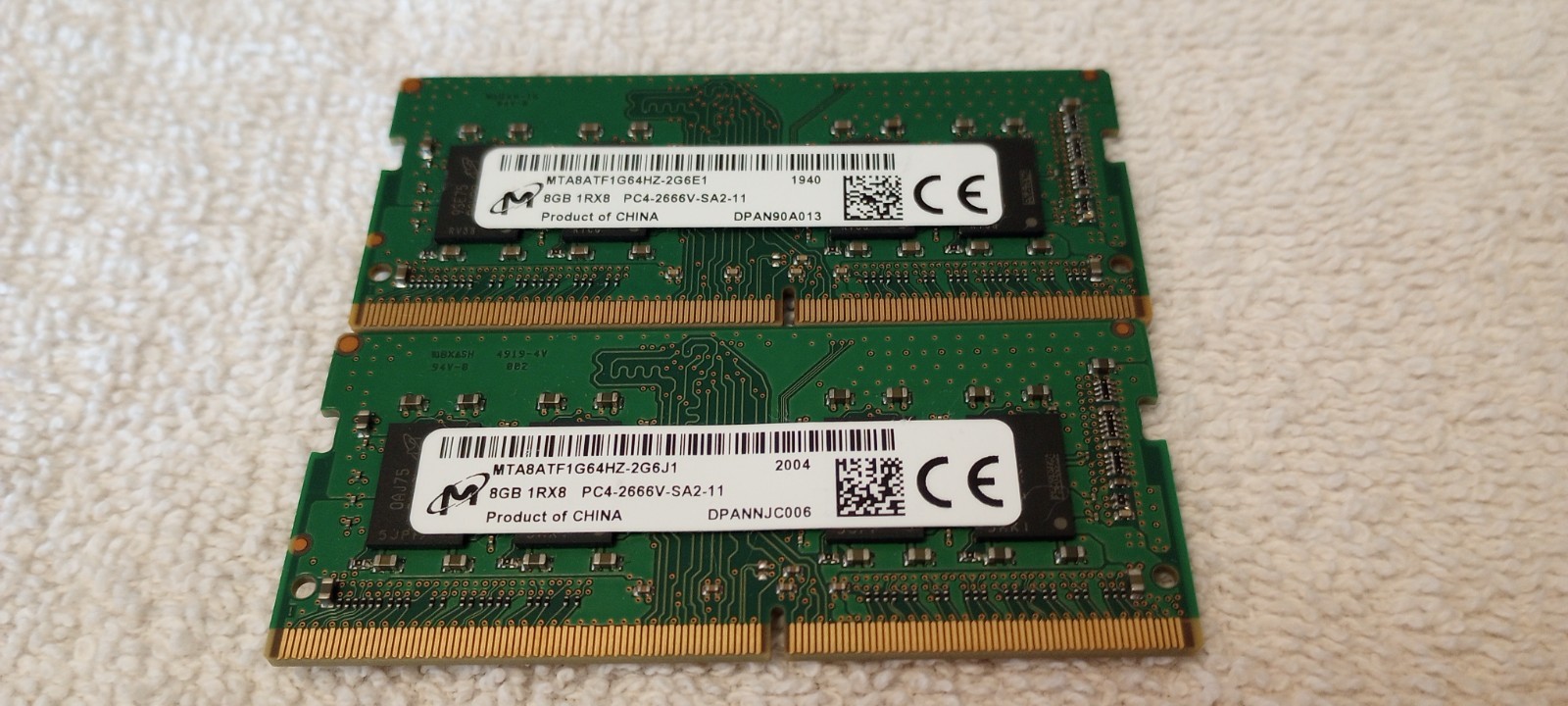 MiCron 8GB 1Rx8 PC4 2666V (2) Sticks Tech-Certifided, Free Shipping!
