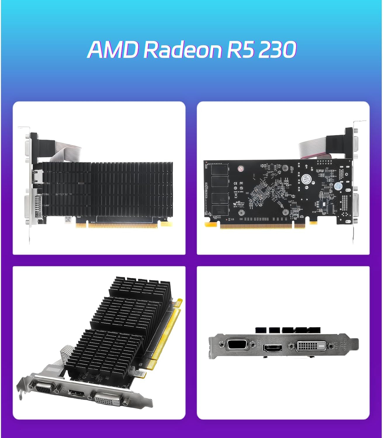 AMD Radeon R5 230 Low Profile Graphics Card, 2GB DDR3 64-Bit, VGA/DVI/HDMI 1.3A,