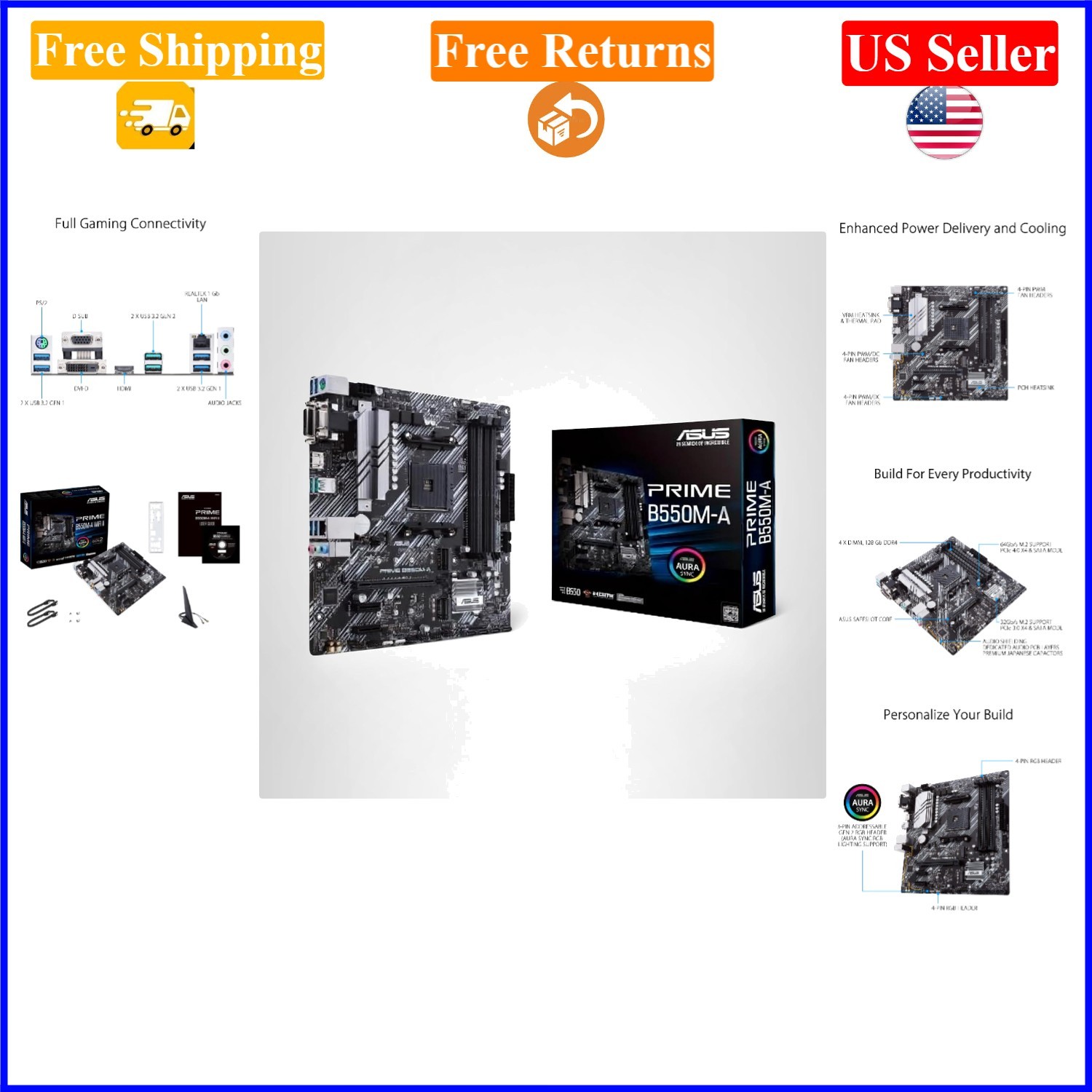 Prime B550M-A WiFi II AMD Micro ATX Motherboard with PCIe 4.0, WiFi 6, DDR4, …