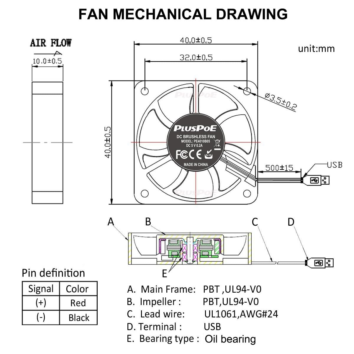 2-Pack PLUSPOE 5V USB Brushless Cooling Fan (40mm x 10mm, 4200 RPM, 4010 Mini)