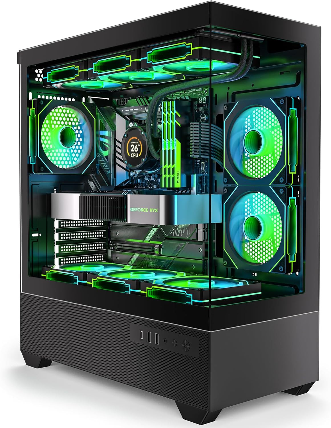Gaming PC Case, Type-C ATX Computer Case with 6 PWM ARGB Fans Pre-Installed, Ful