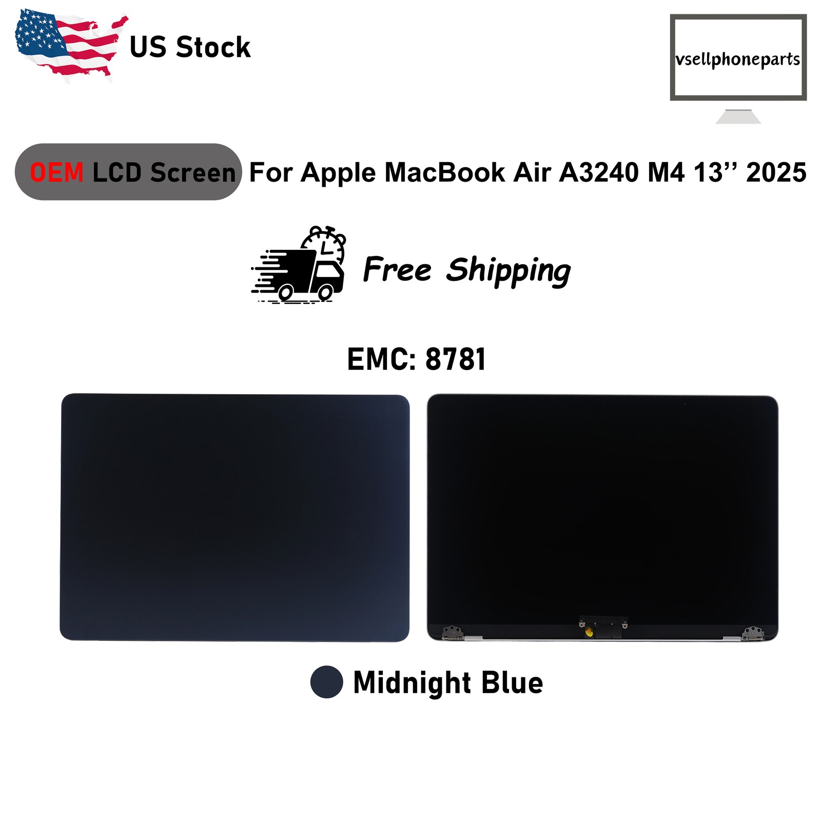 OEM For Apple MacBook Air A3240 13» 2025 EMC 8781 LCD Display Screen Midnight