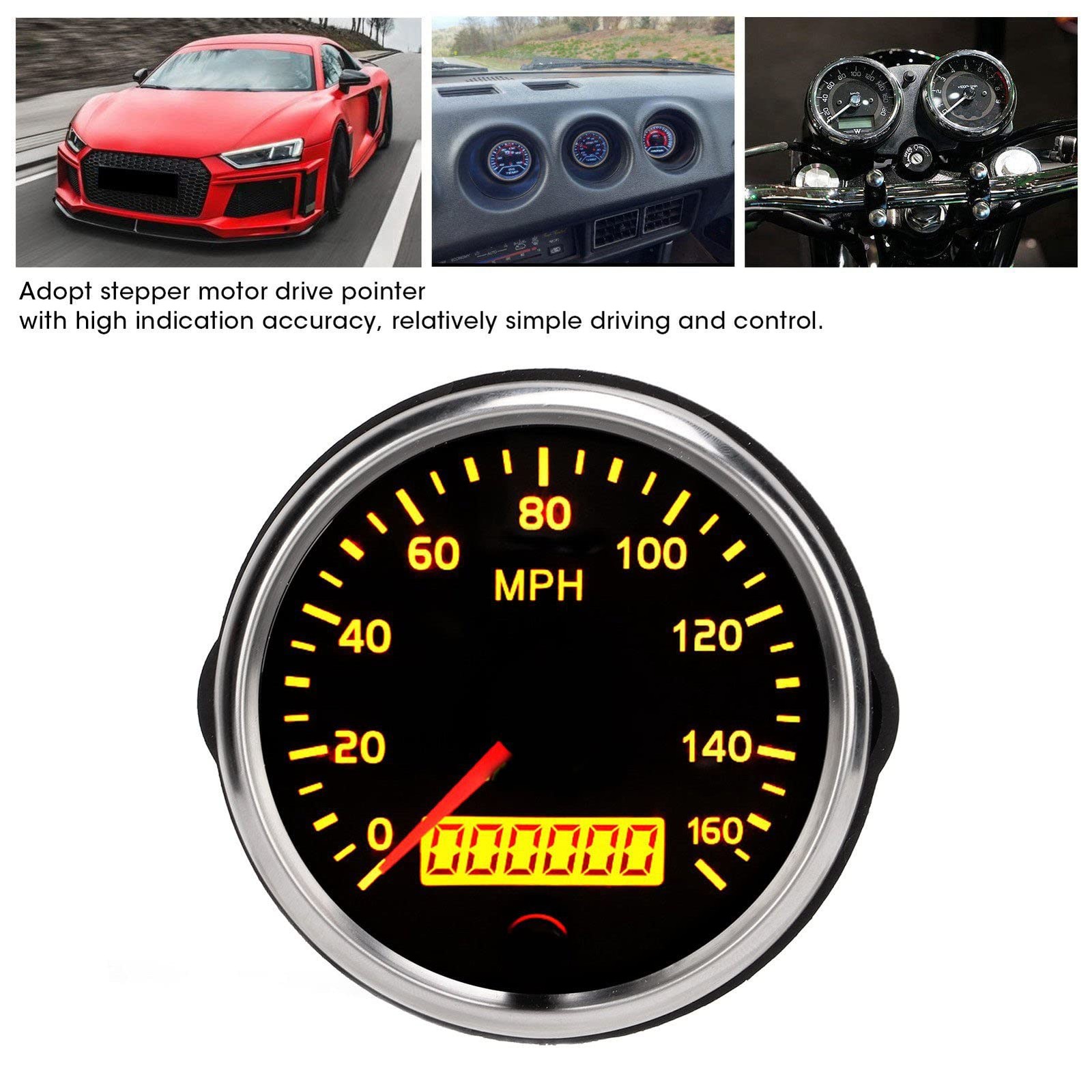 85mm Speedometer 3.3in 12V/24V 0‑160MPH Speedometer Speed Gauge LCD Display w…