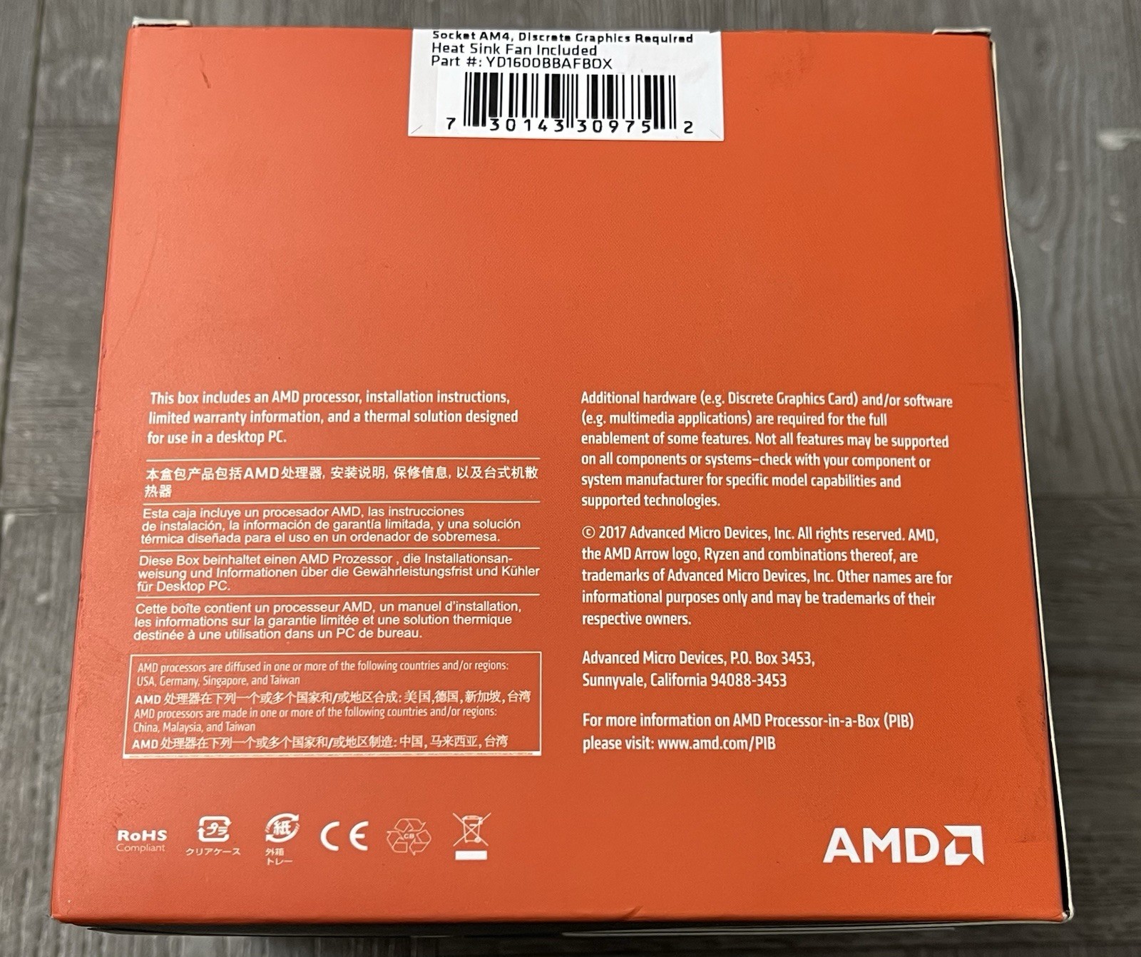 AMD Ryzen 5 1600 65W AM4 – 3.60GHz Hexa-Core (YD1600BBAFBOX) Processor CPU (NEW)