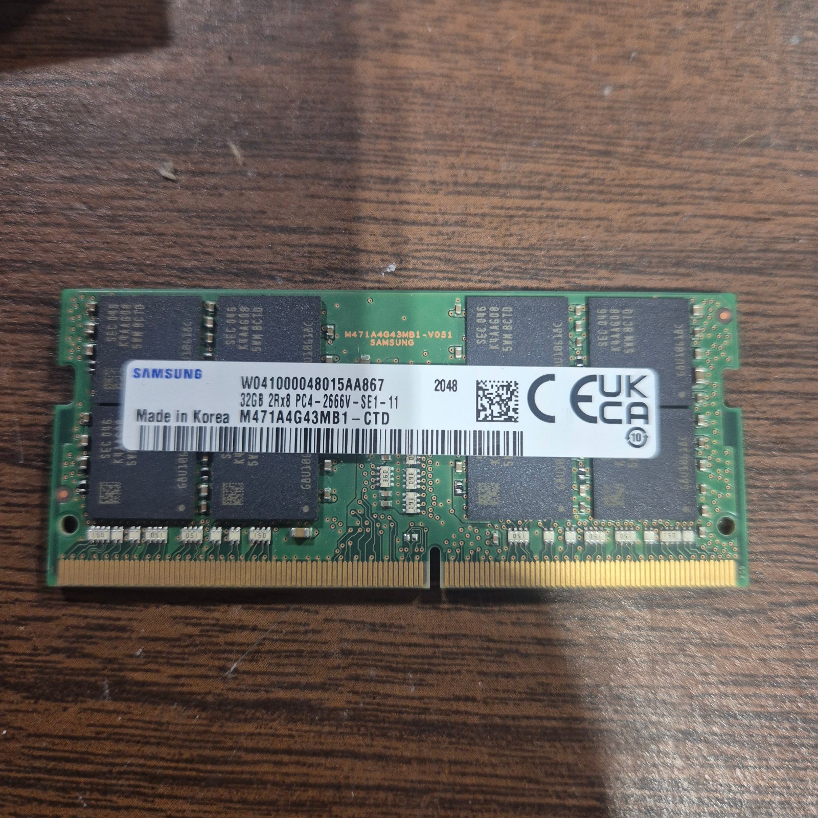 Samsung 32GB 2666V DDR4 SODIMM LAPTOP MEMORY- M471A4G43MB1-CTD