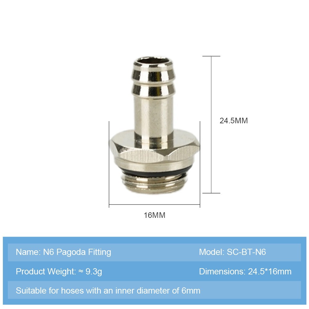 Ococoo 50PCS G1/4″ Pagoda Fitting Barb Connector for PC Water Cooling N6 N8 N10