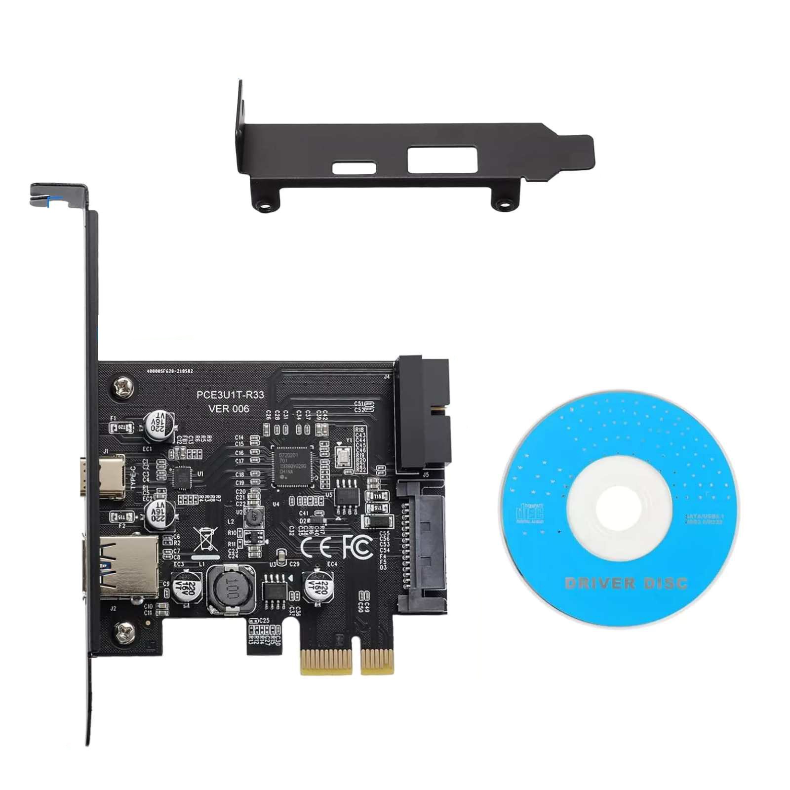 PCI-E to USB 3.2 Gen1 5Gbps 19PIN Expansion Card Adapter 2 Ports Type C & Type A