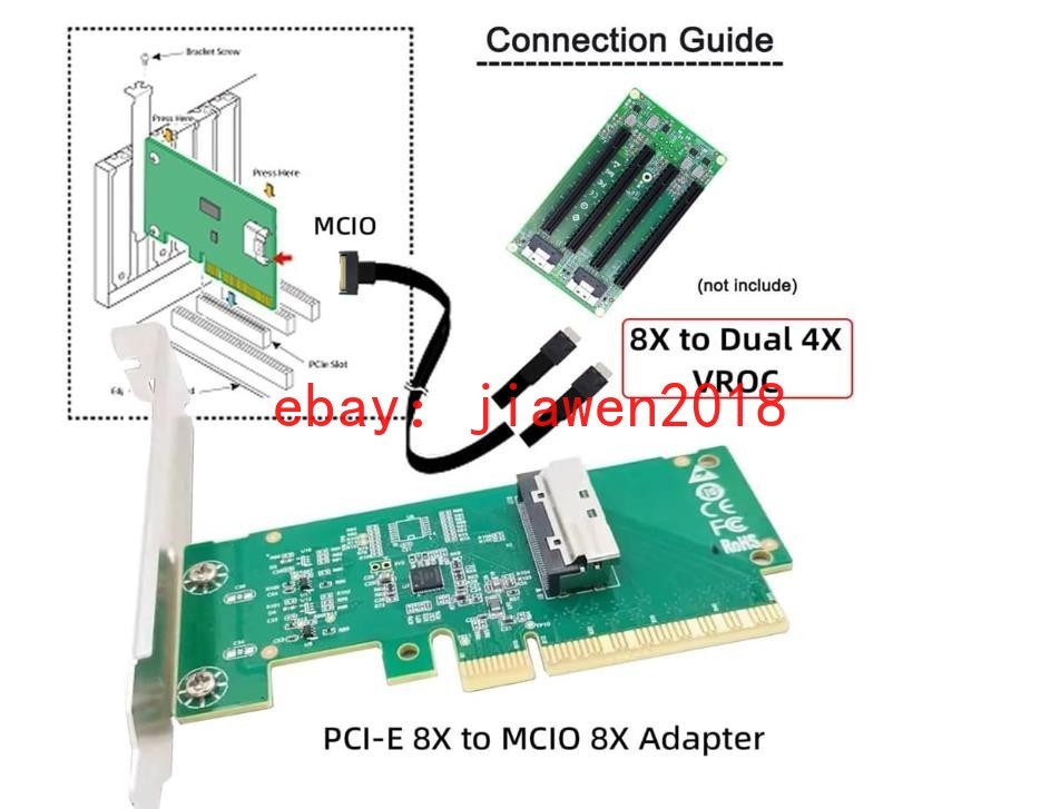 PCIE5.0 PCI-Express 8X PCIe 5.0 x8 to MCIO 8i NVMe Adapter