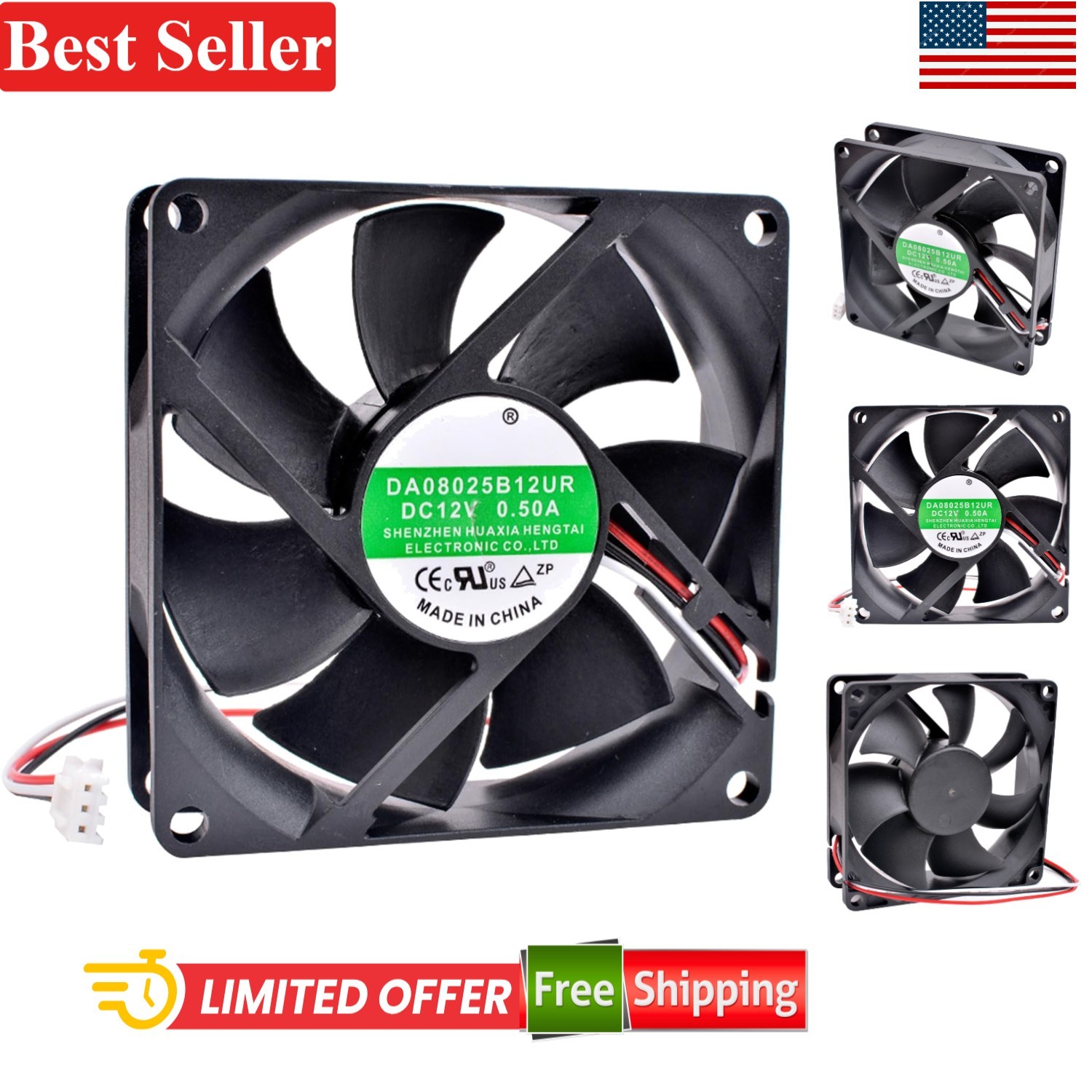 80x80x25mm 12V 0.50A Cooling Fan with Double Ball Bearing for Chassis and Ser…