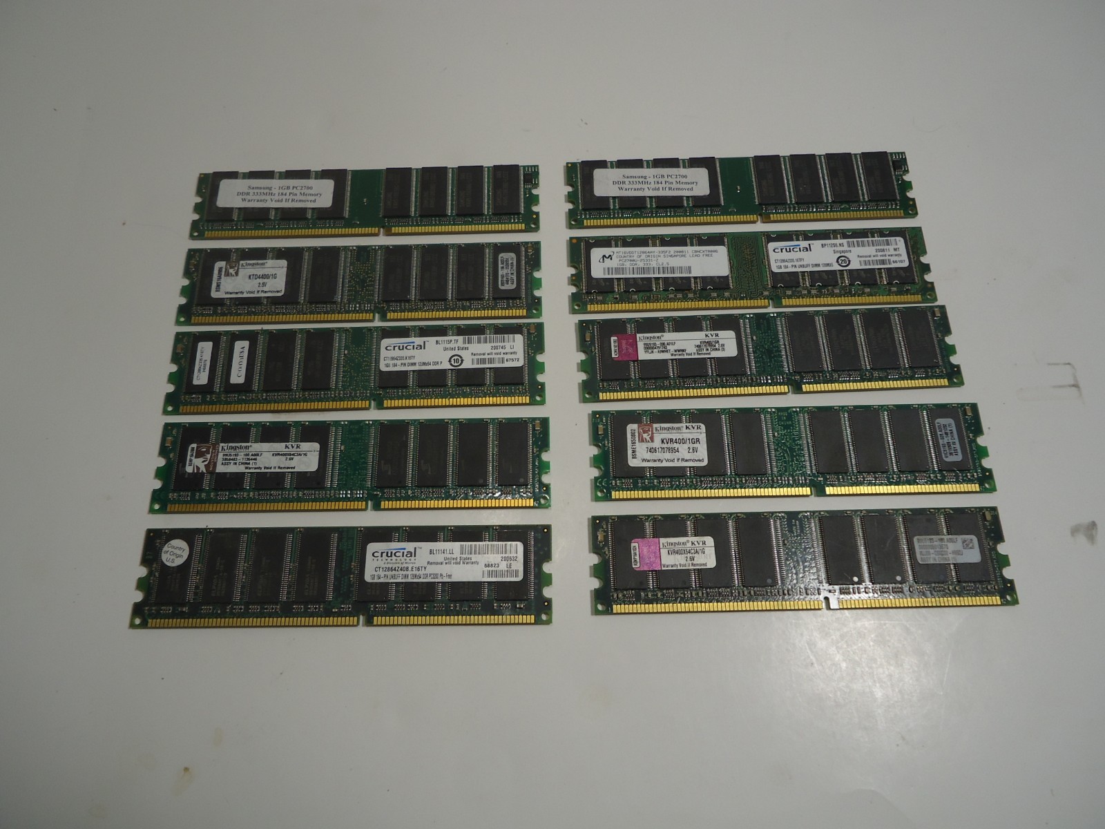 Lot of 10 1GB DDR1 (Non-ECC) Desktop Memory Mixed PC-2100 PC-2700 PC-3200 RAM
