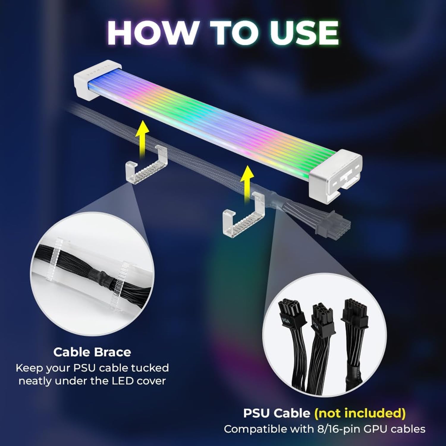 RGB Cable Cover Kit for PC Gaming Builds Flexible 24-Pin & GPU ARGB Extension