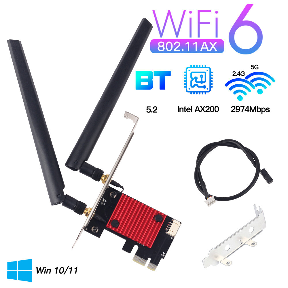 PCIe WiFi 6 Intel AX200 WiFi Card Dual Band AX3000Mbps WiFi Bluetooth PC Adapter