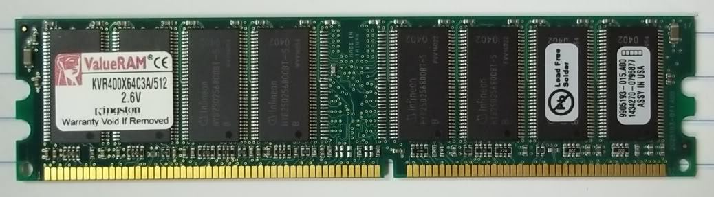 Kingston 512MB PC3200 DDR-400MHz Unbuffered non-ECC CL3 (3-3-3) 184-Pin DIMM