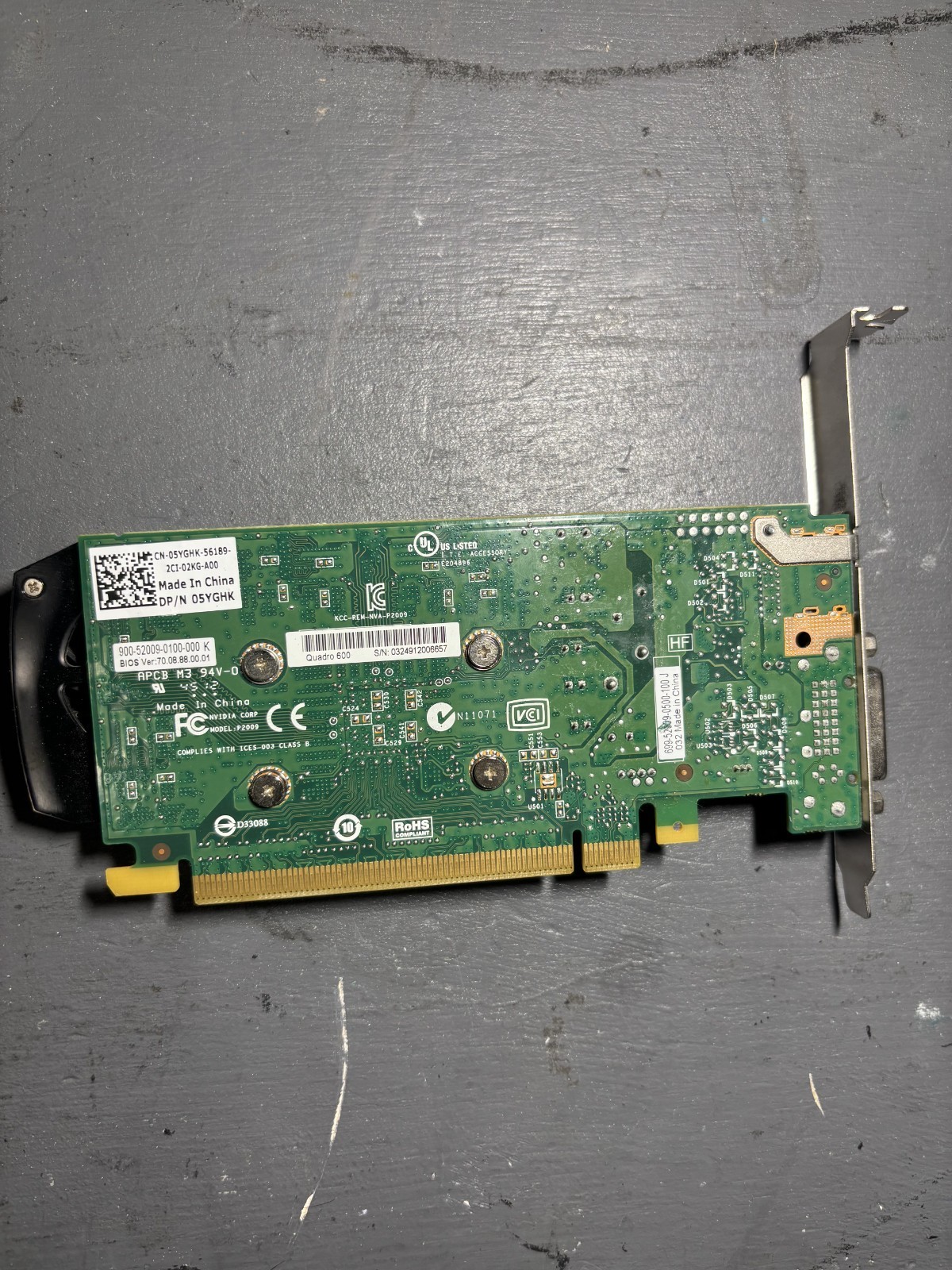 Dell NVIDIA Quadro 600 1GB GDDR3 PCIe Graphics Card Dell P/N: 05YGHK