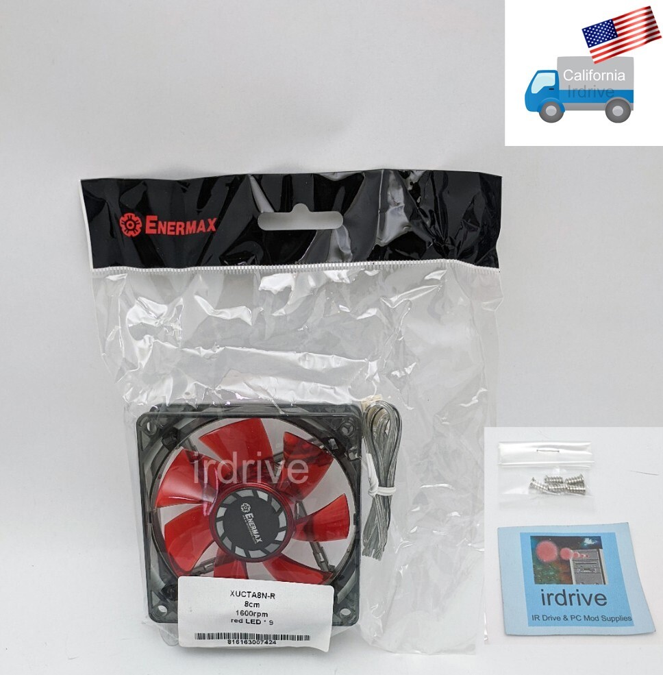 NEW Enermax 80mm x 25mm RED LED 3-pin 12V PC Case Cooling Fan + Screws