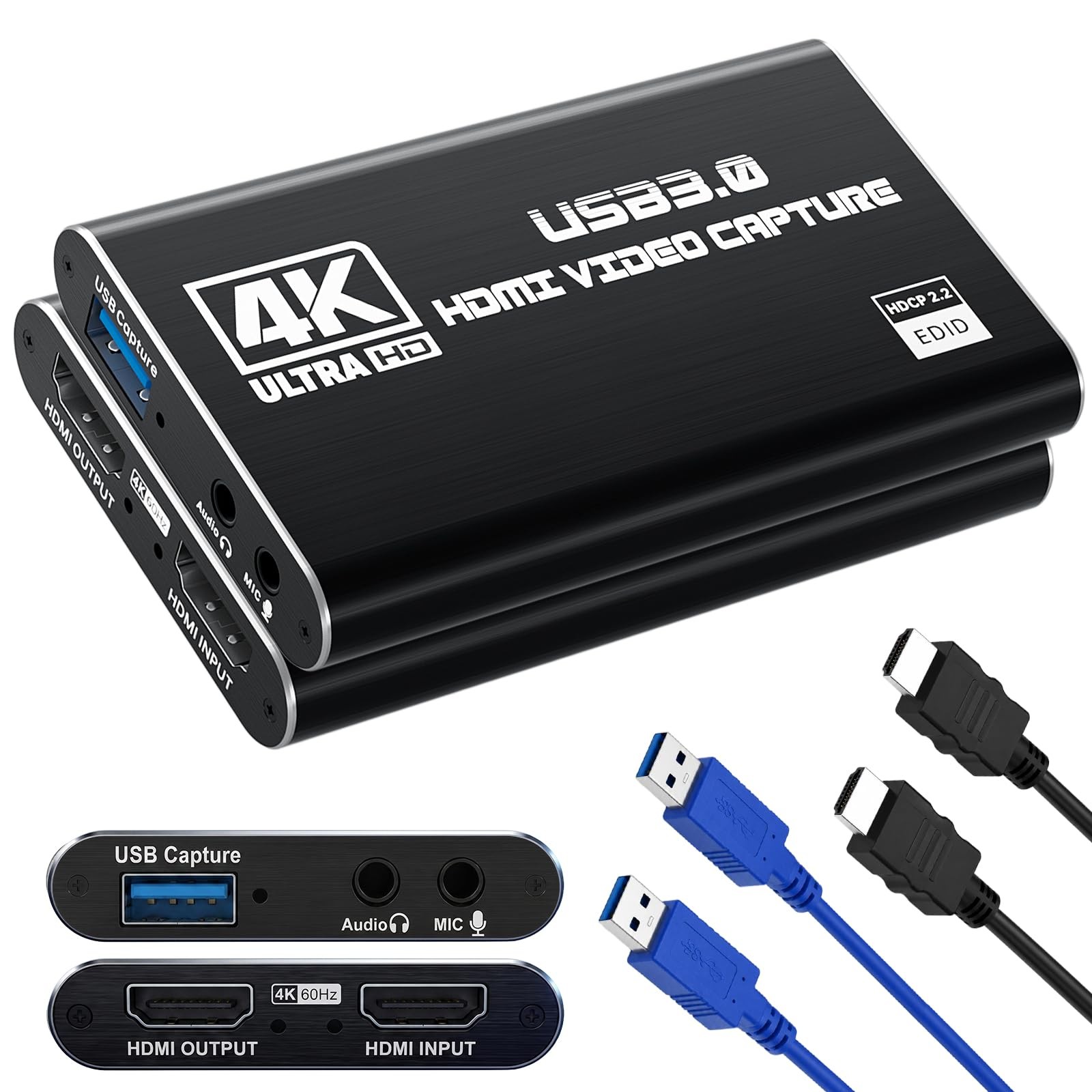 USB 3.0 HDMI Capture Card, 1080P 60FPS & 2K30 Video Capture Device with 4K HD…
