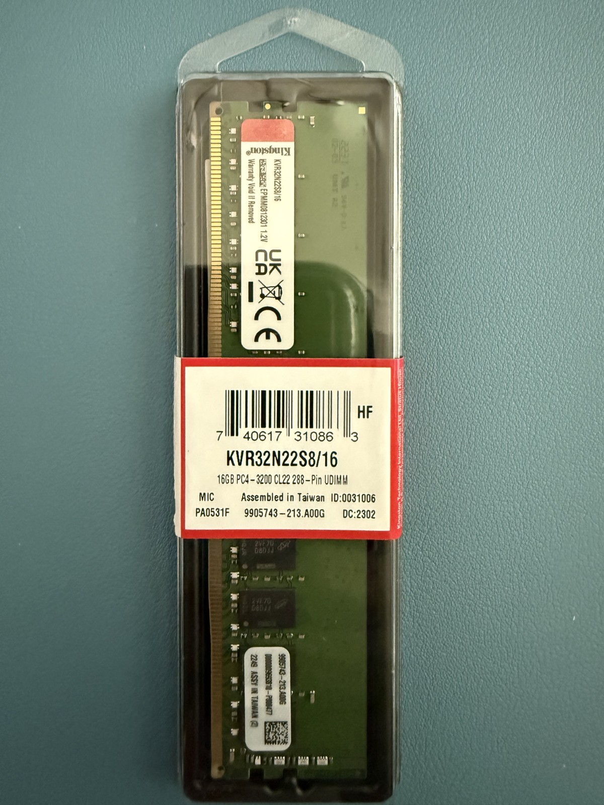 Kingston 16GB DDR4 SDRAM 3200MT/s (PC4-25600) 288-Pin DIMM 1Rx8 Non-ECC CL22