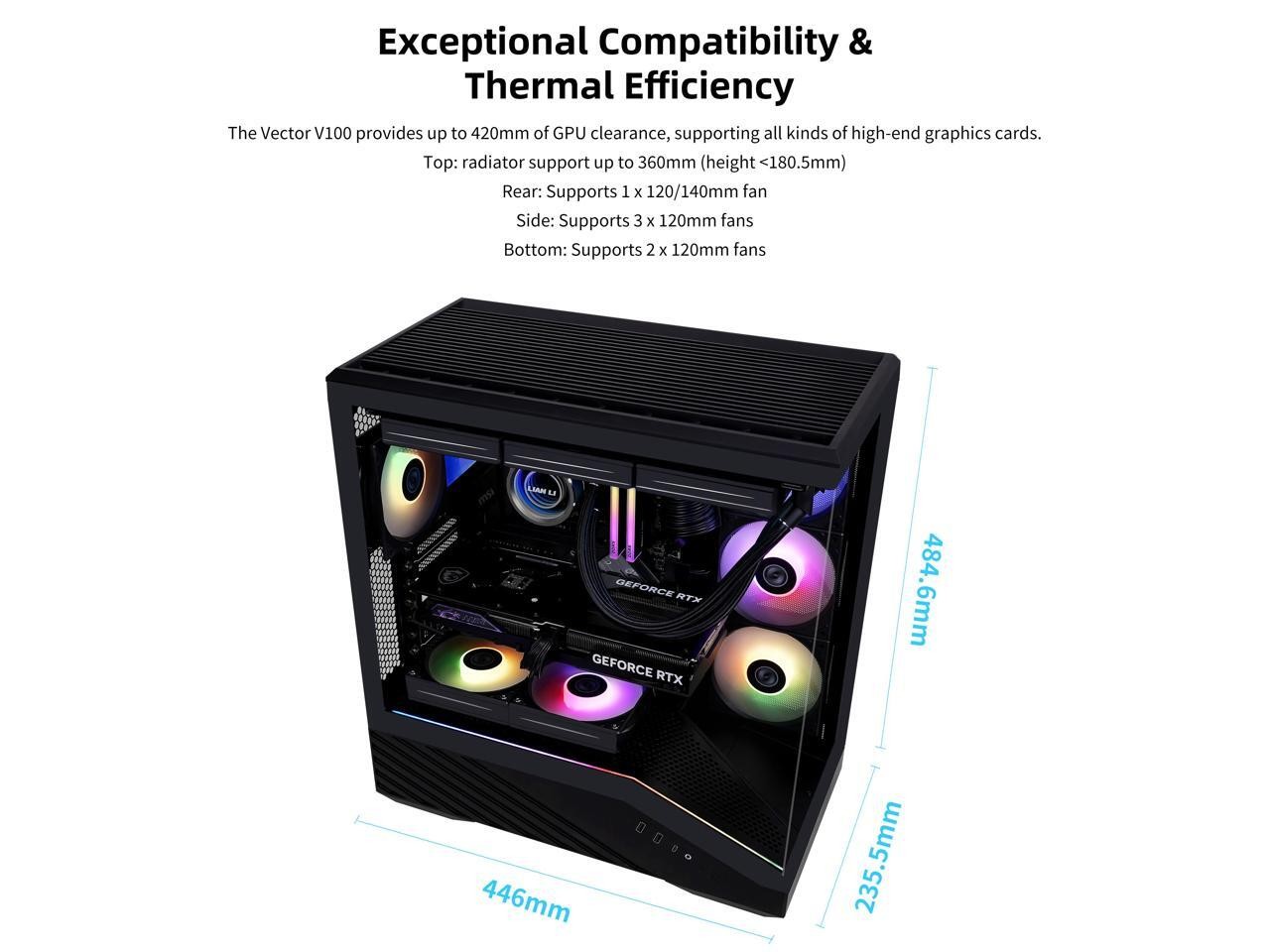 Lian Li V100 ATX Mid-Tower PC Case, 4 x 120mm ARGB PWM Fans Pre-Installed, LED