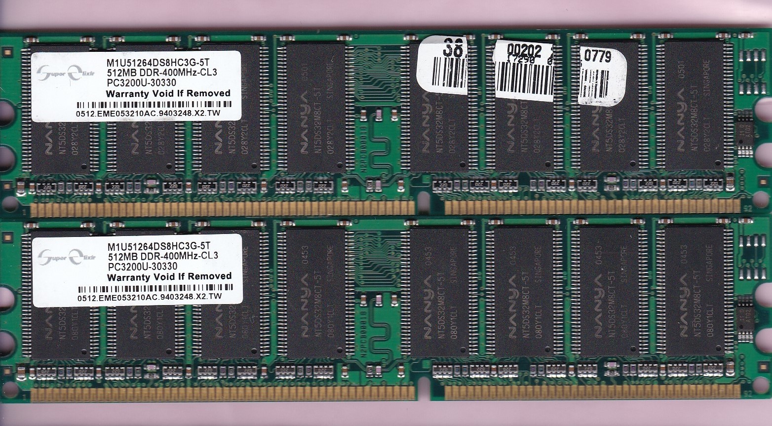 1GB 2x512MB PC3200 ELIXIR M1U51264DS8HC3G-5T DDR-400 NANYA MEMORY KIT DDR1 CL3