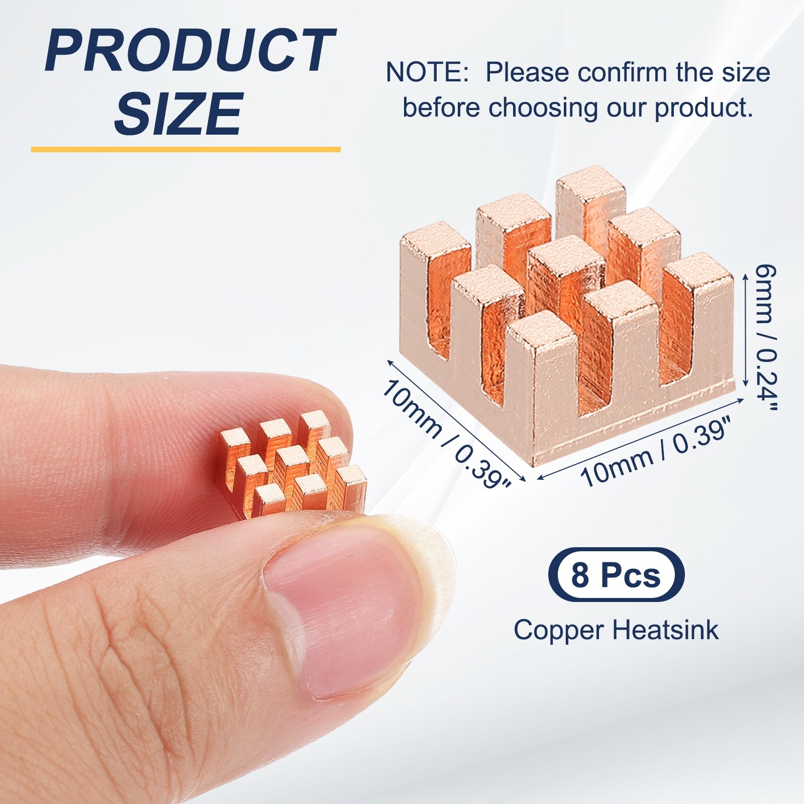 8 Pcs Copper Heatsink 10x10x6mm, Heat Sink Cooler Radiator for Raspberry Pi