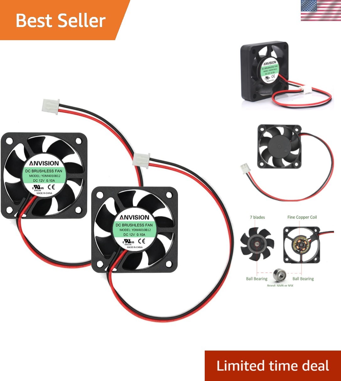 Dual Ball Bearing 2-Pack 40mm Cooling Fans – Reliable Performance & Low Noise