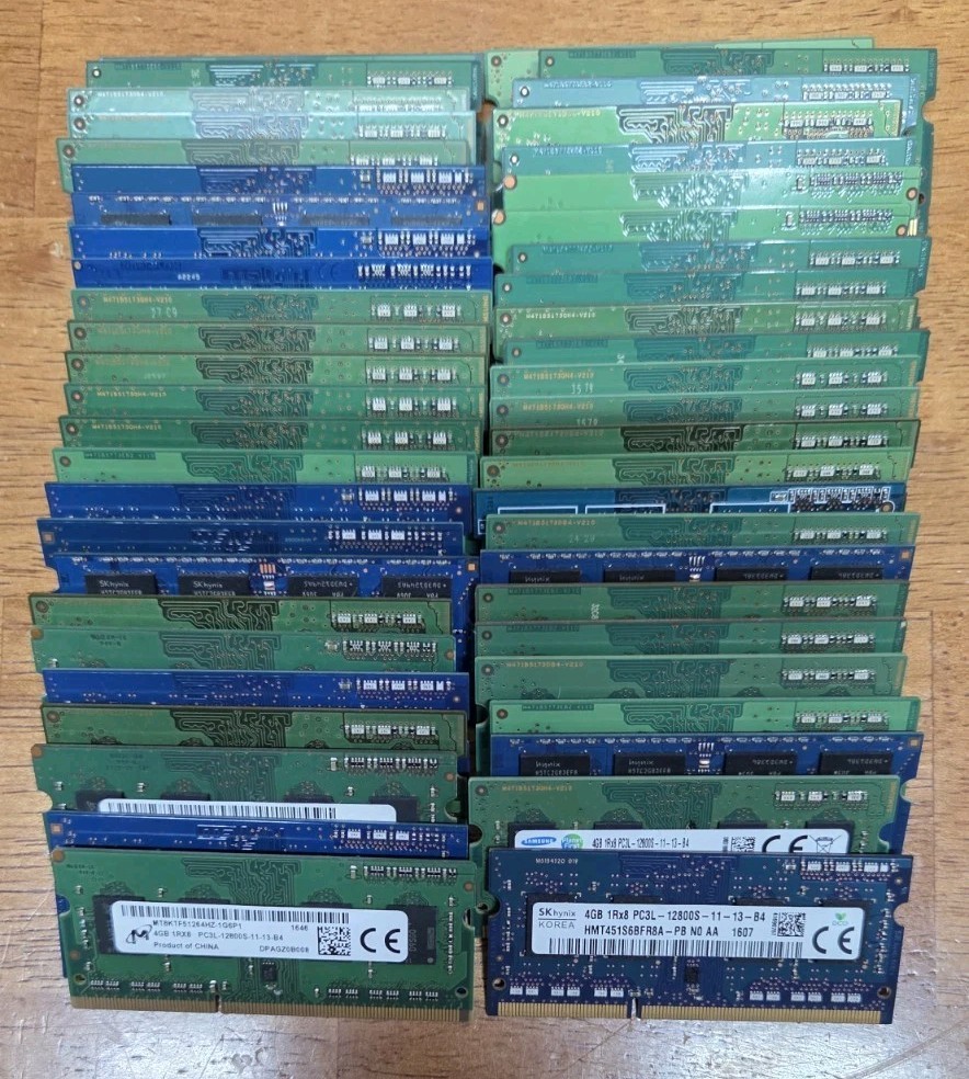 Lot of 50 Mixed PC3L-12800S 4GB DDR3 1600 MHz SODIMM Laptop Memory