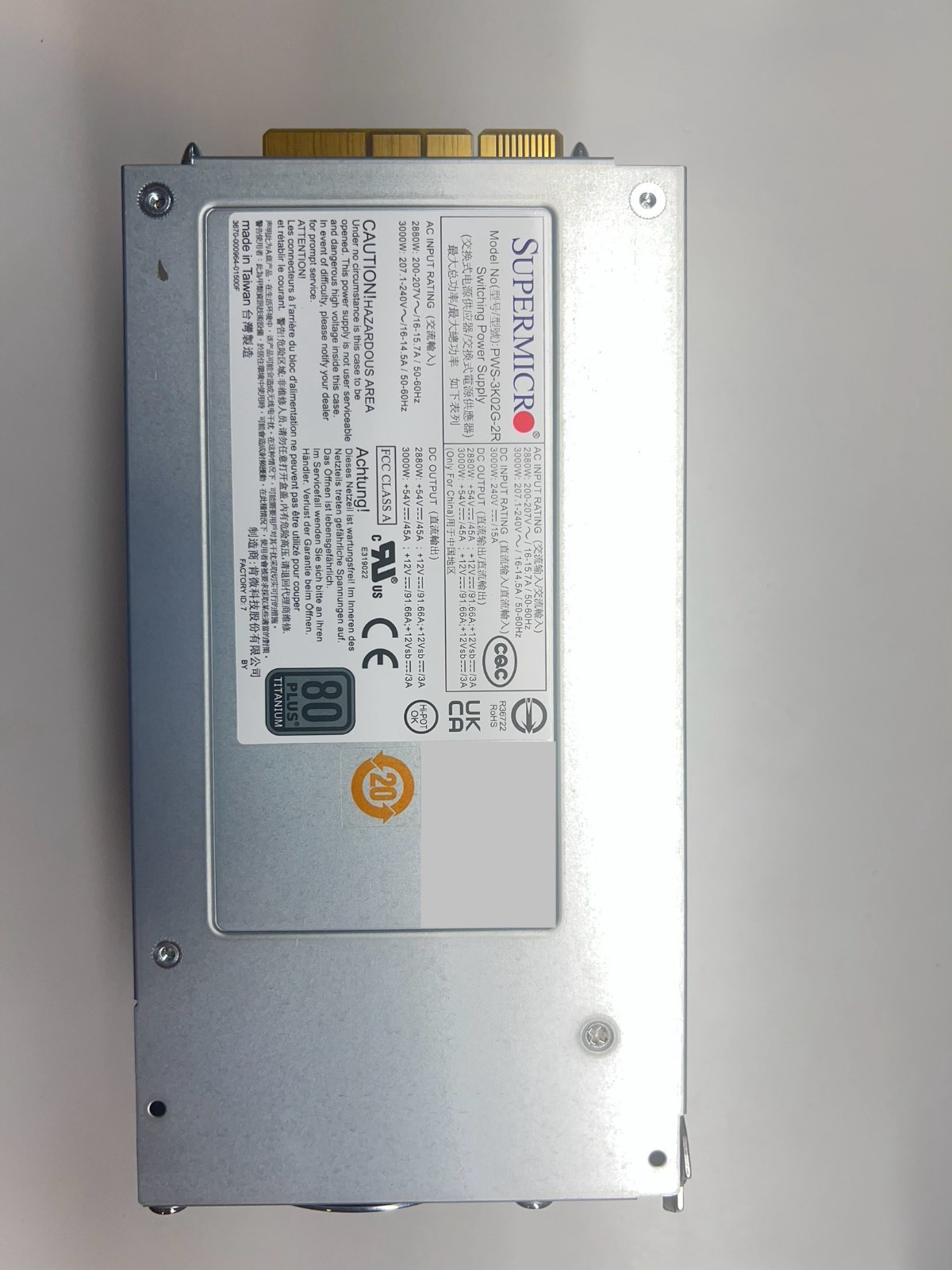 Supermicro, PWS-3K02G-2R, Switching Power Supply, 3000W, 54V, 12V output, PWS