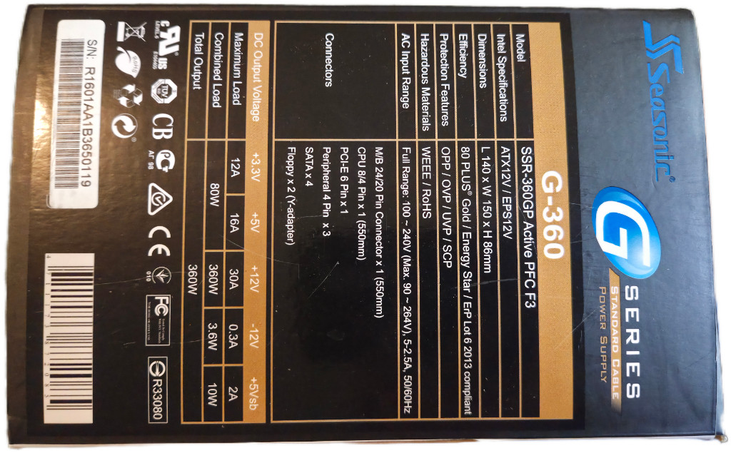 Seasonic G-360 SSR-360GP 360W 80 Plus Gold ATX Power Supply with Box