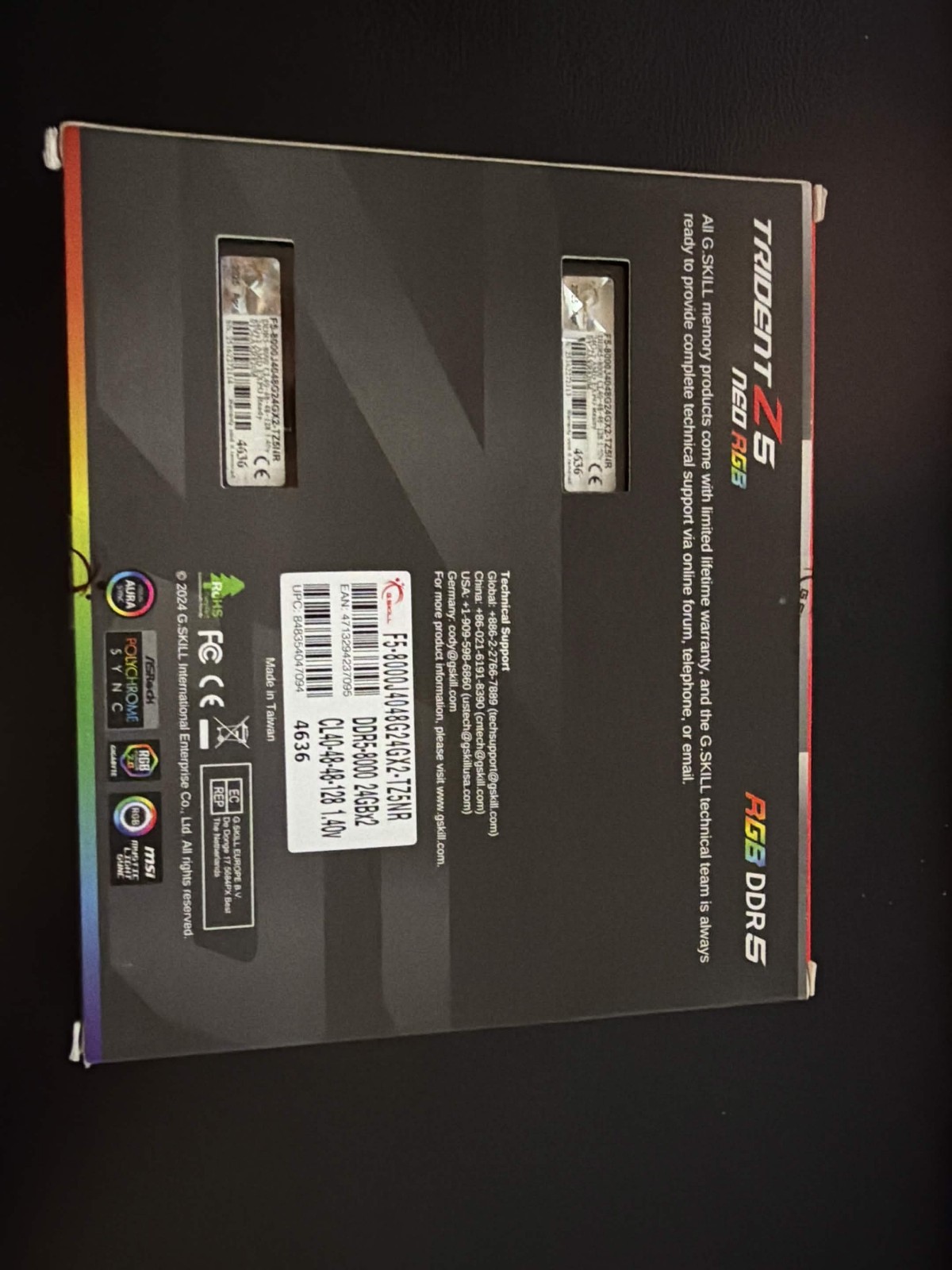 G.SKILL Trident Z5 Neo RGB Series (AMD Expo) DDR5 RAM 48GB (2x24GB) 8000MT/s CL4