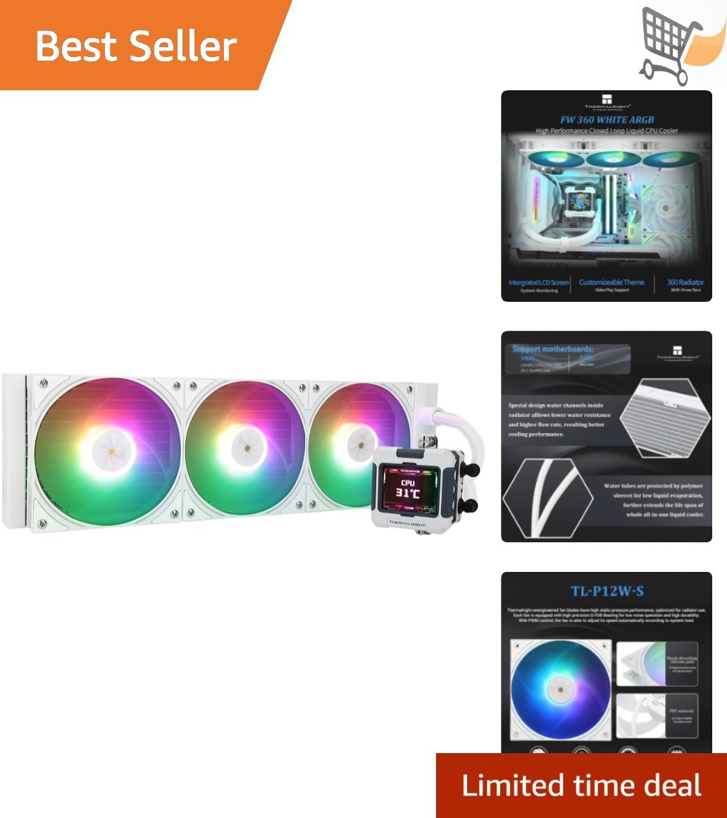 CPU Water Cooler with 3 PWM Fans IPS LCD Screen Liquid Cooler for AMD Intel