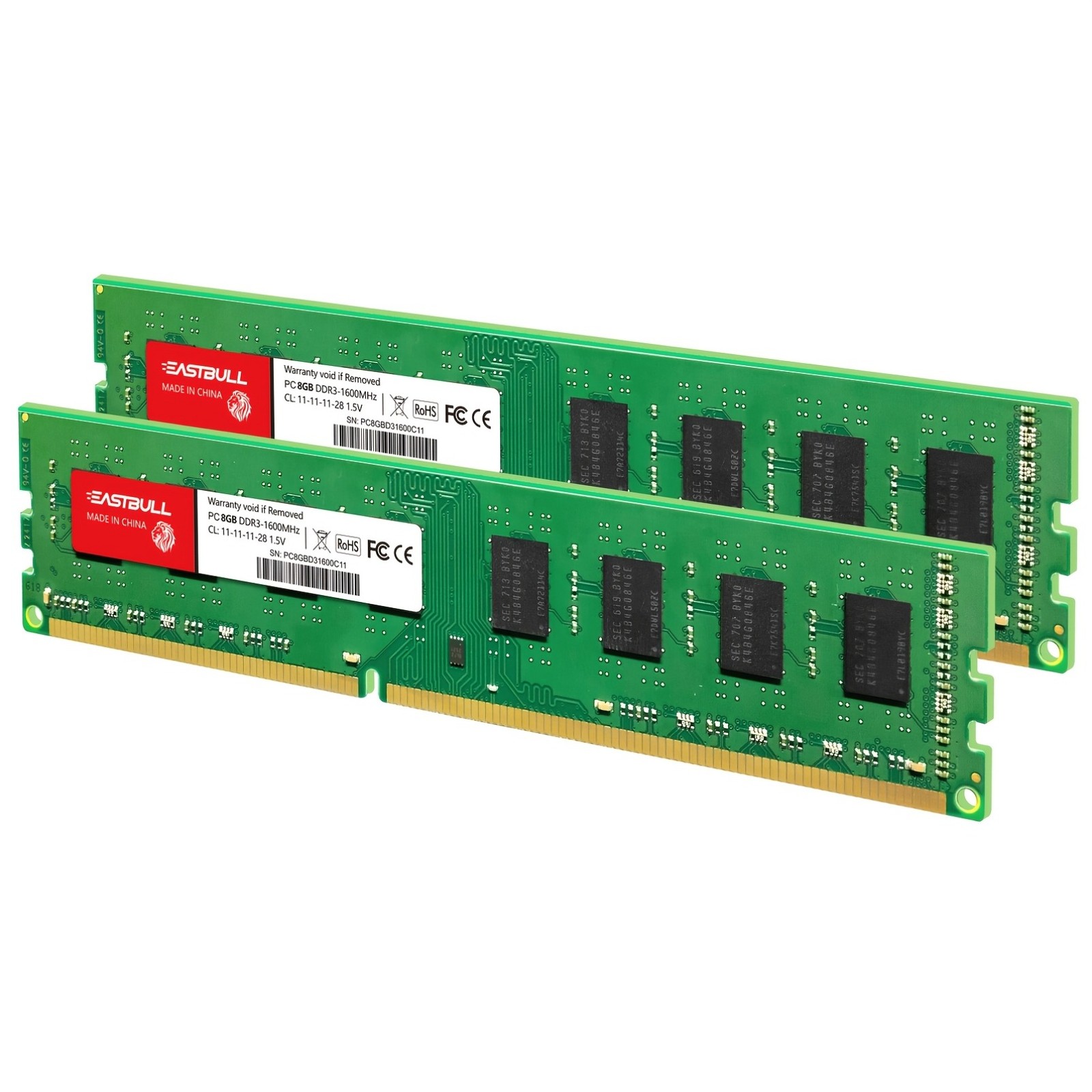 2 Pcs DDR3 8GB Memory Modules for Desktops, Operating At 1600Mhz,1.5V