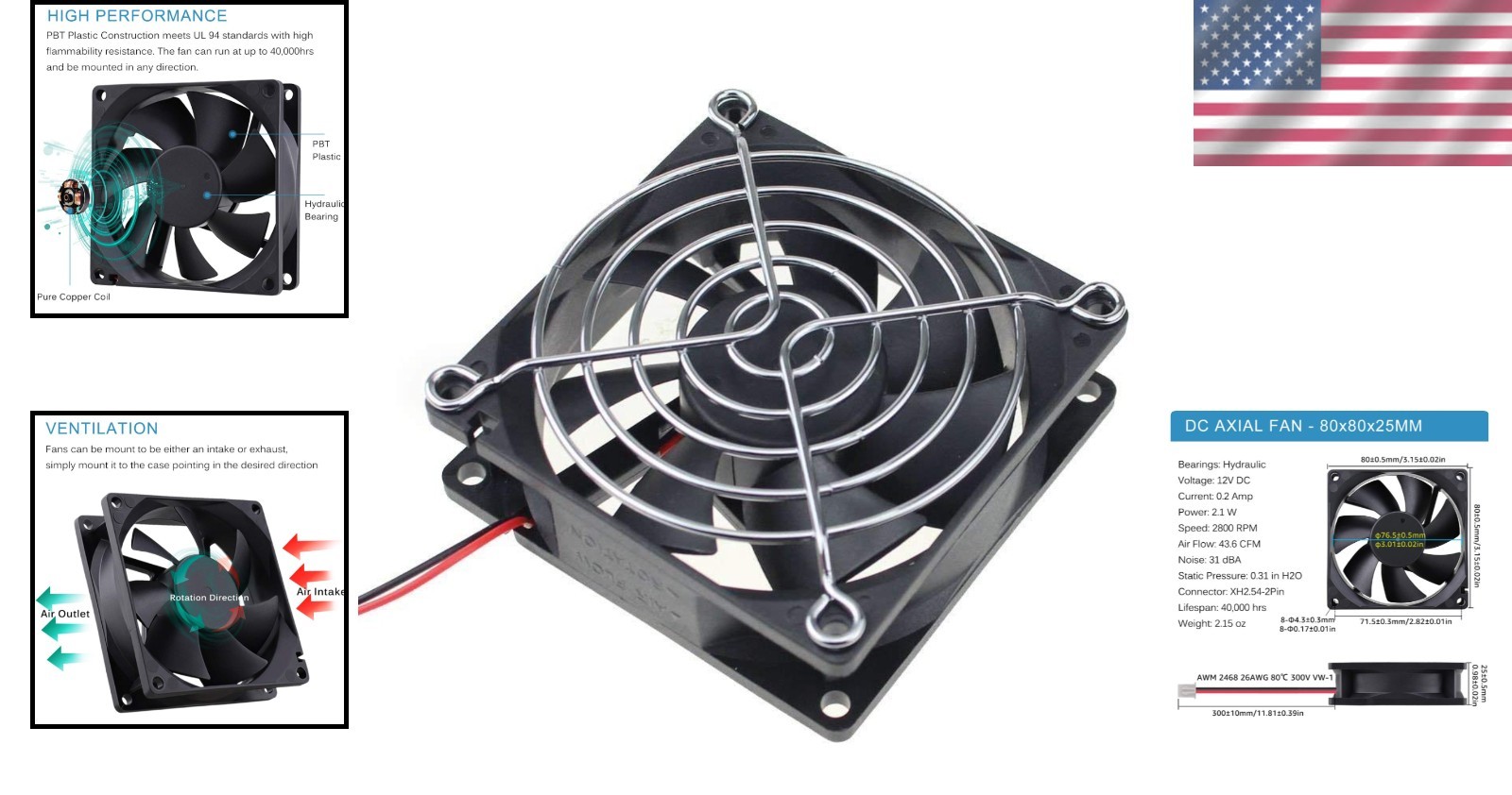 2900 RPM Brushless Fan with 2-Way Installation – Ideal for Electronics & DIY