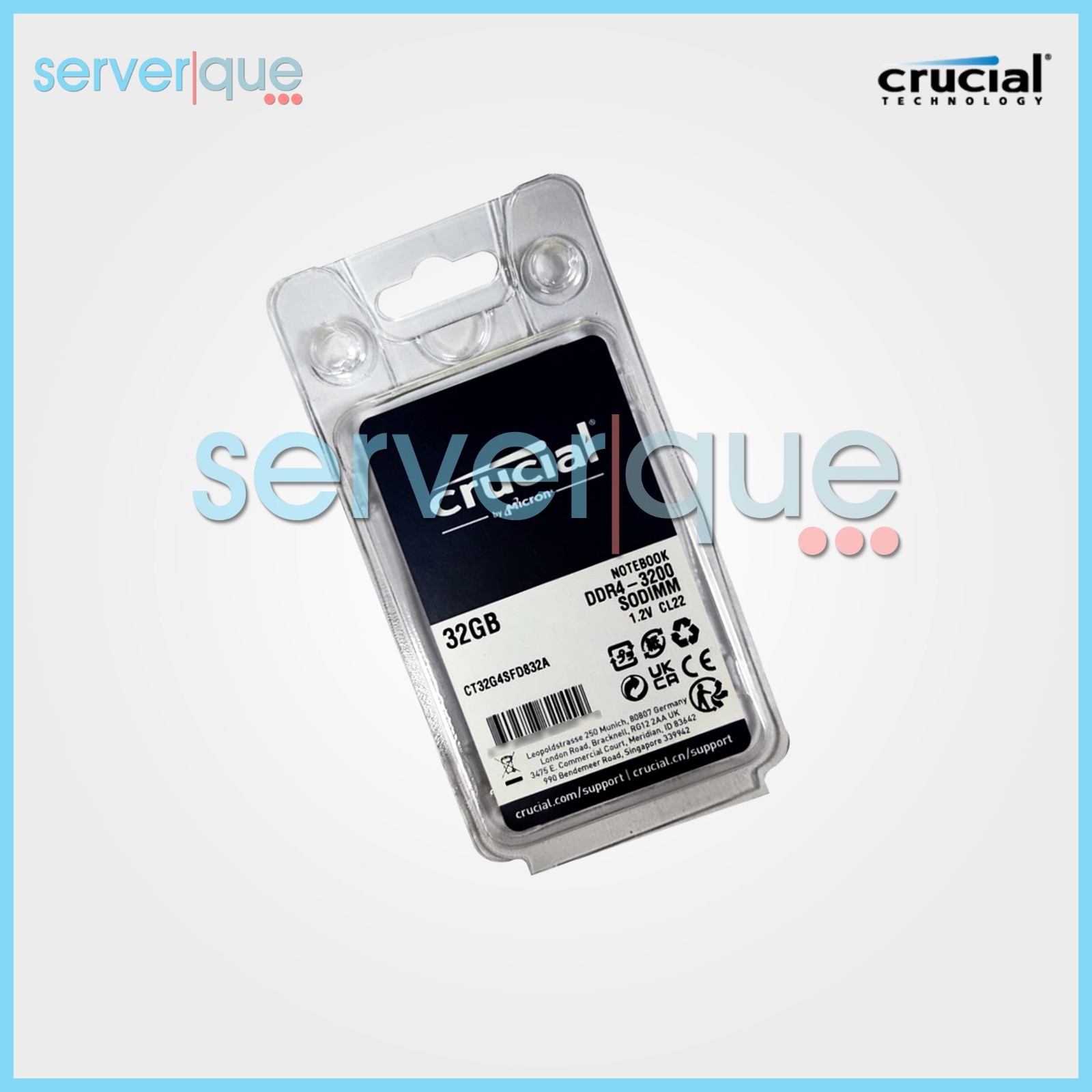 CT32G4SFD832A Crucial 32GB PC4-25600 DDR4-3200MHz SO-DIMM CL22 Memory NEW