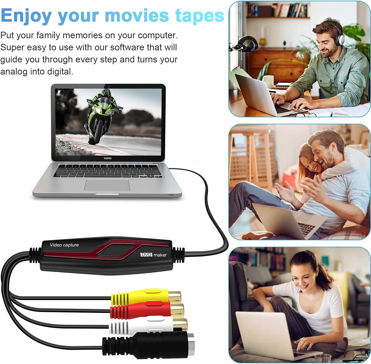 VHS to Digital Converter,Video Capture Card Device,VHS VCR Hi8 Mini DV to Mac…