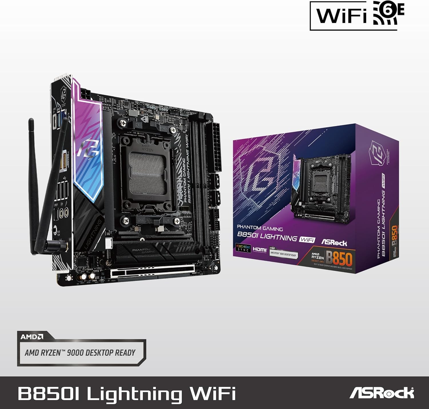 ASRock B850I Lightning WiFi Motherboard AMD Ryzen AM5 WiFi 7 Mini-ITX DDR5 256GB