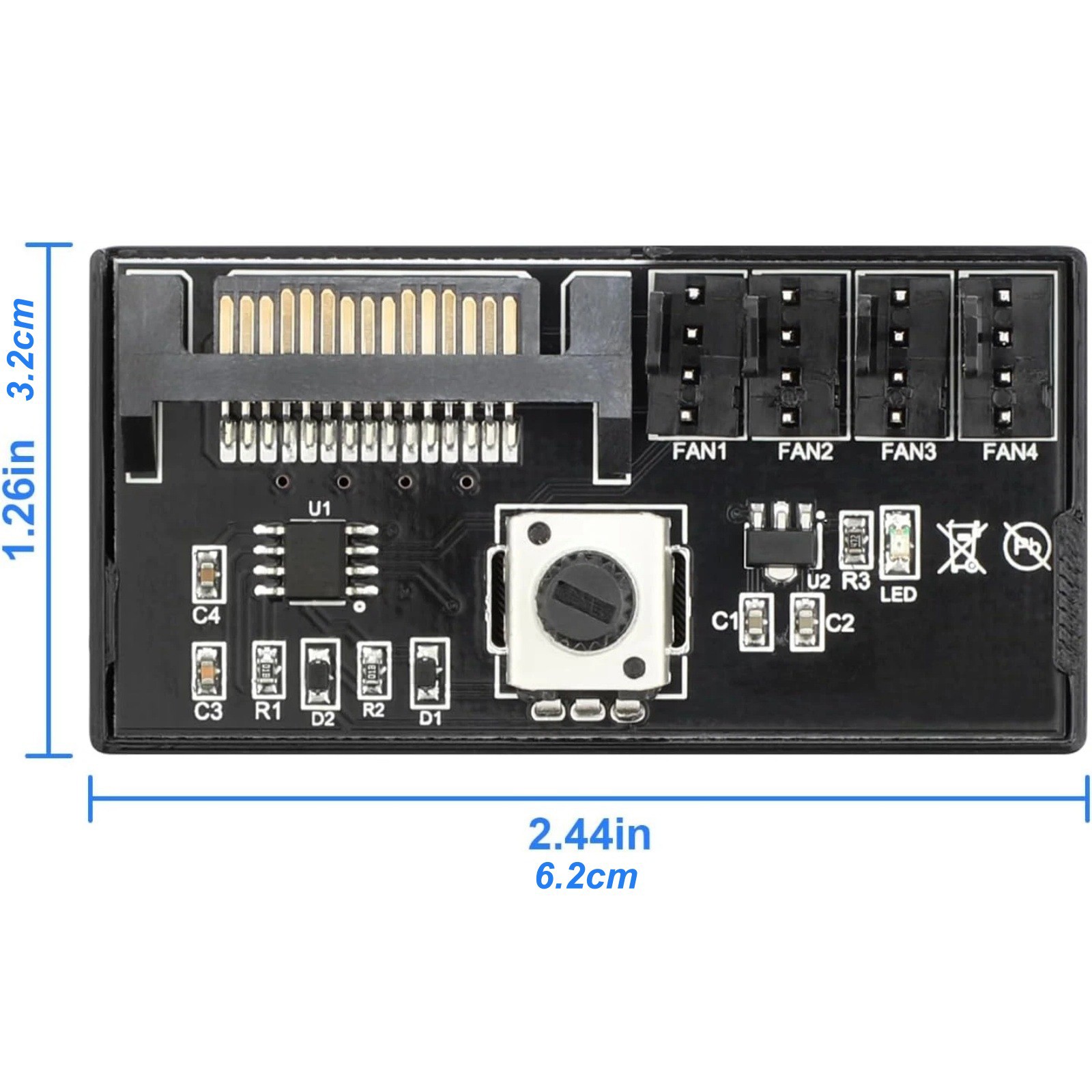 4 Pin PWM Fan Controller Hub SATA Power 12V 60W Adjustable Speed Knob PC Cooling