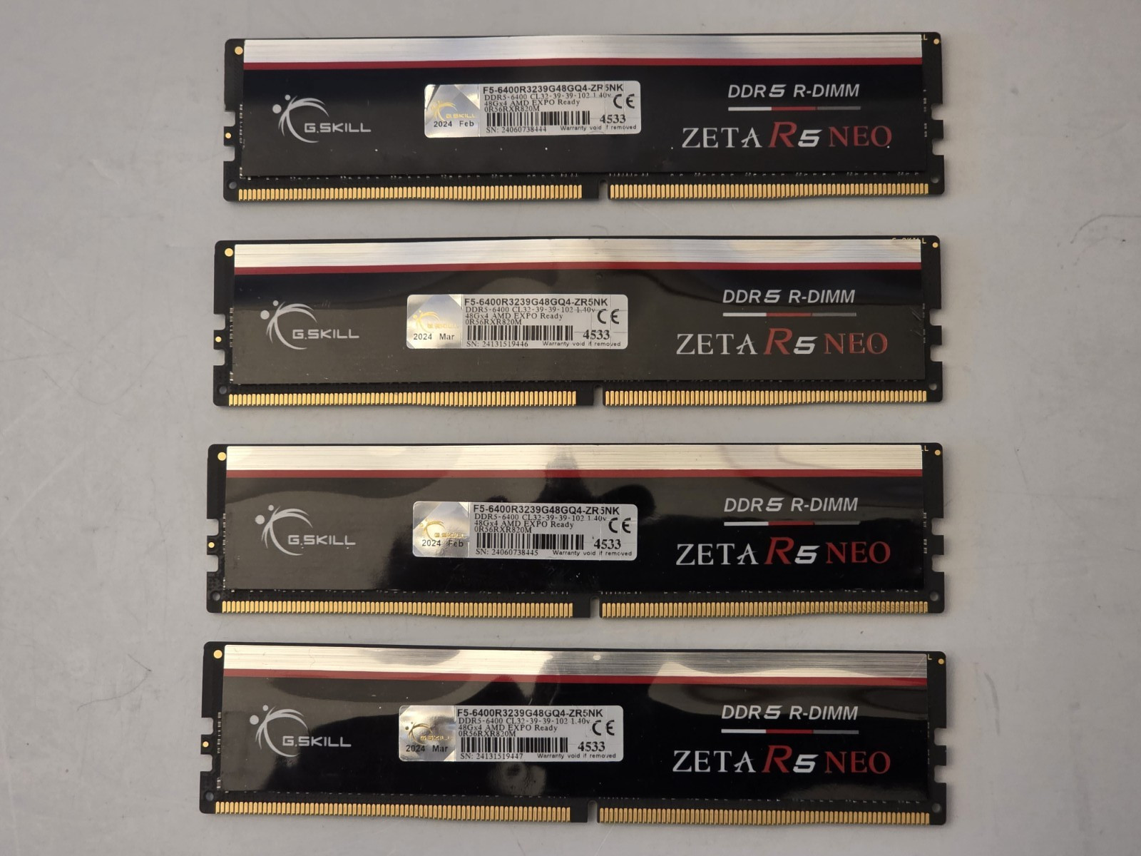 G. Skill ZETA R5 NEO 192GB (4×48GB) DDR5‑6400 RDIMM AMD EXPO READY – PREOWNED