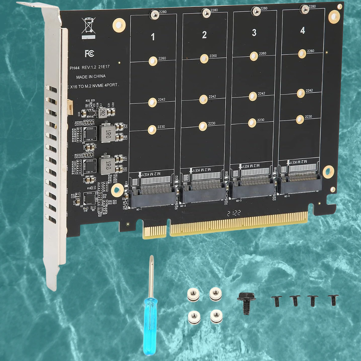4-Port M.2 NVME SSD to PCIe 3.0 4.0 X16 Connector Expansion Card 4 x 32Gbps