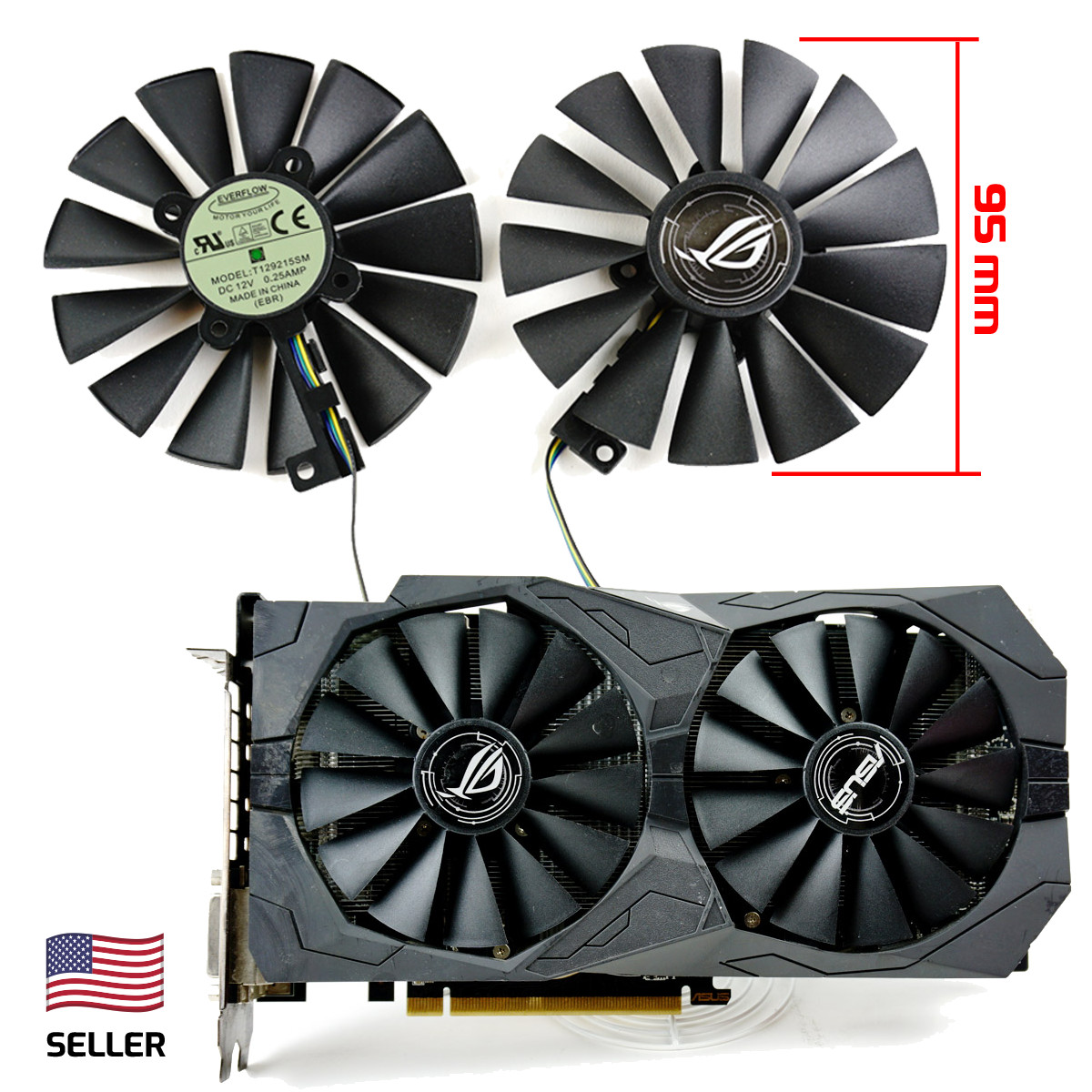 Full Set GPU Fan 95mm Asus Dual 480 580 T129215SM | US Seller, Fast Ship!